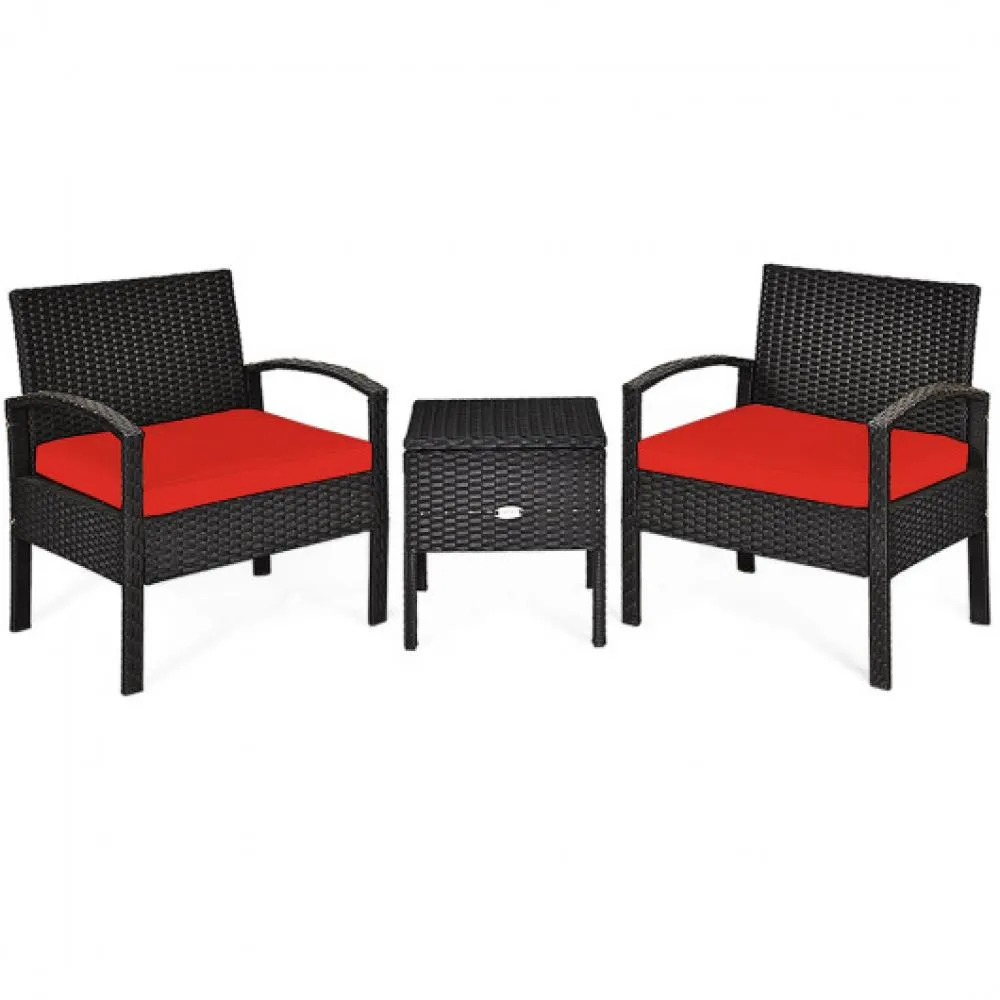 3 Piece PE Rattan Wicker Sofa Set with Washable and Removable Cushion for Patio