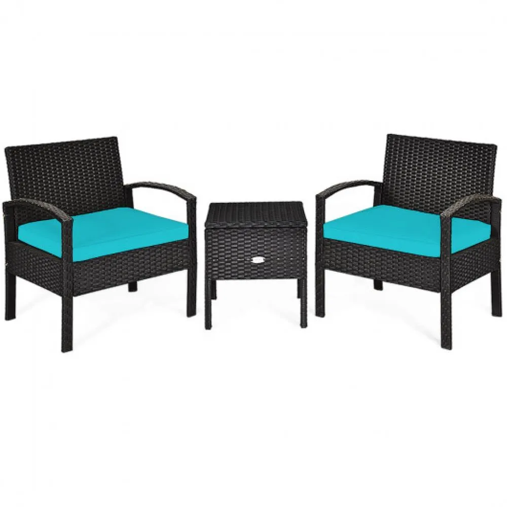 3 Piece PE Rattan Wicker Sofa Set with Washable and Removable Cushion for Patio