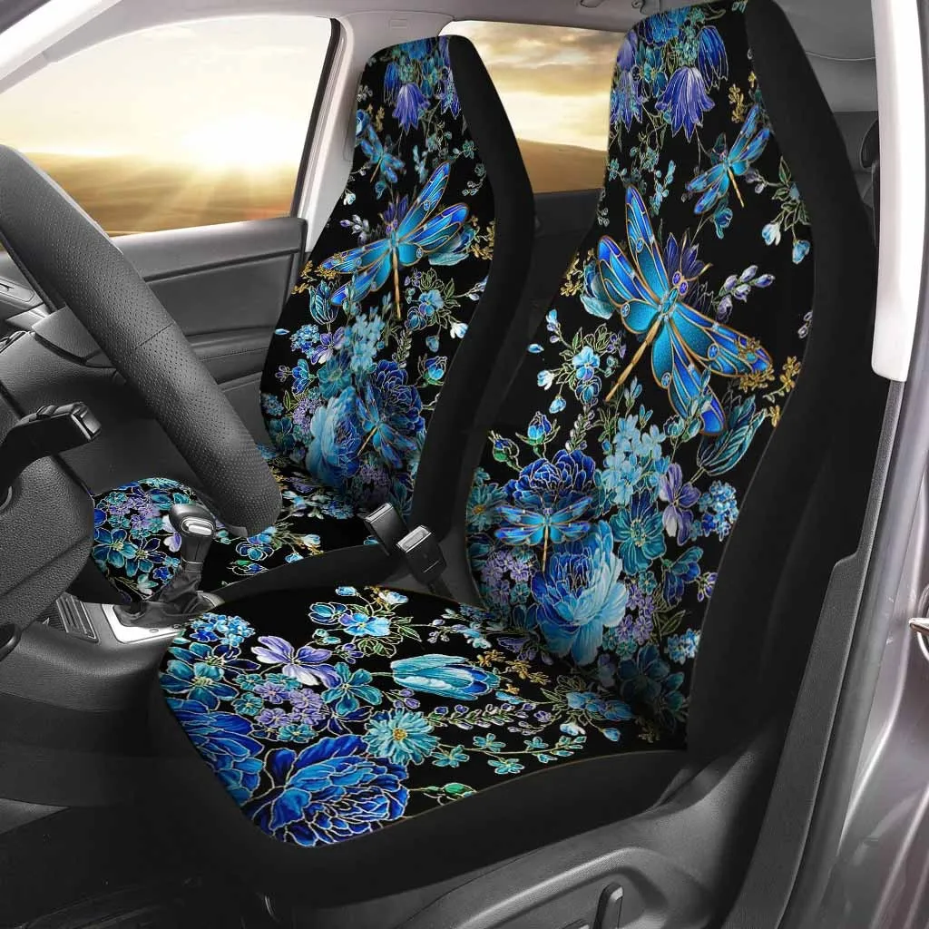 3D All Over Printed Car Seat Cover With Blue Dragonfly Dragonfly, Front Car Seat Covers