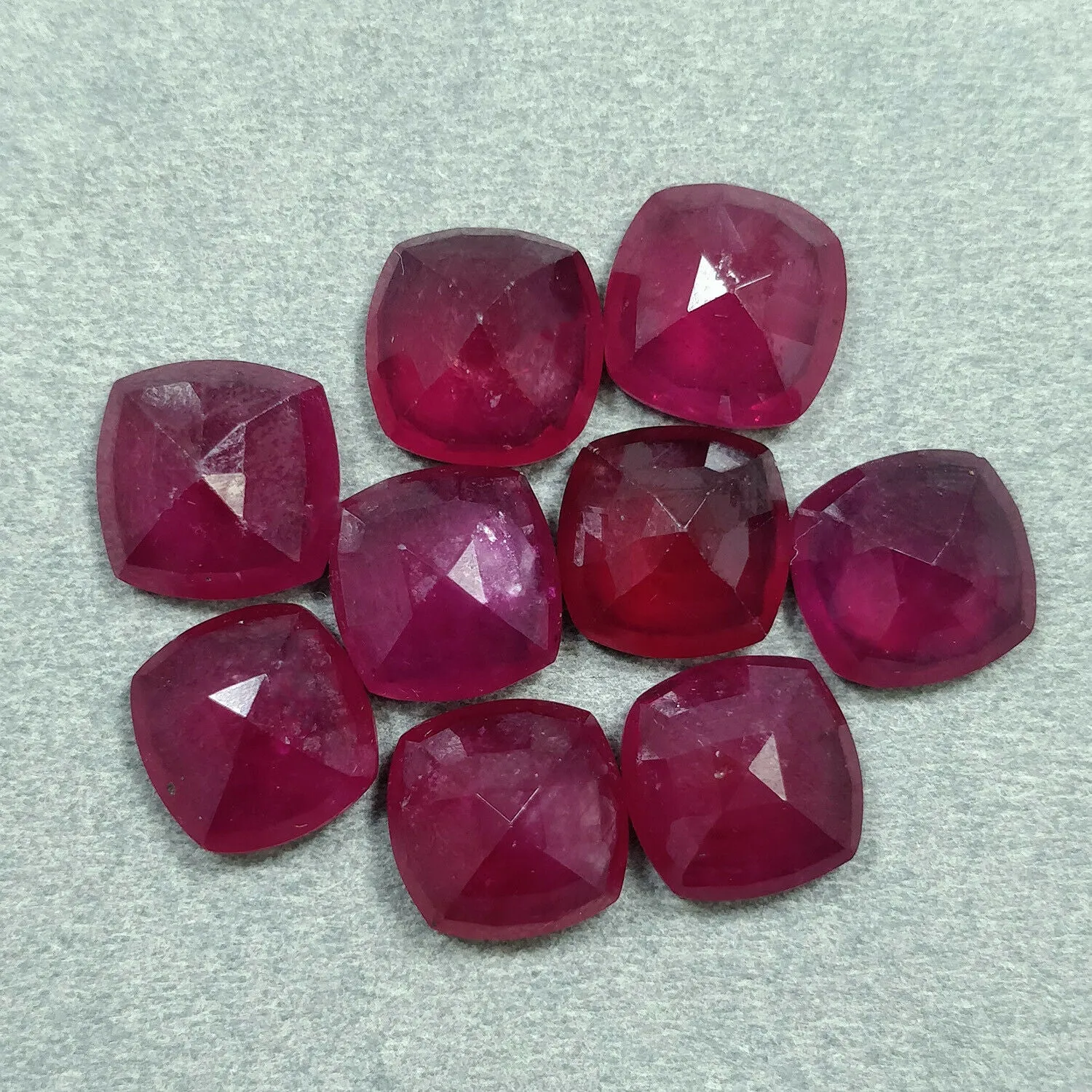 48.00cts Natural Pinkish Red Glass Filled RUBY Gemstone Cushion Shape Normal Cut 10mm 9pcs Lot For Jewelry