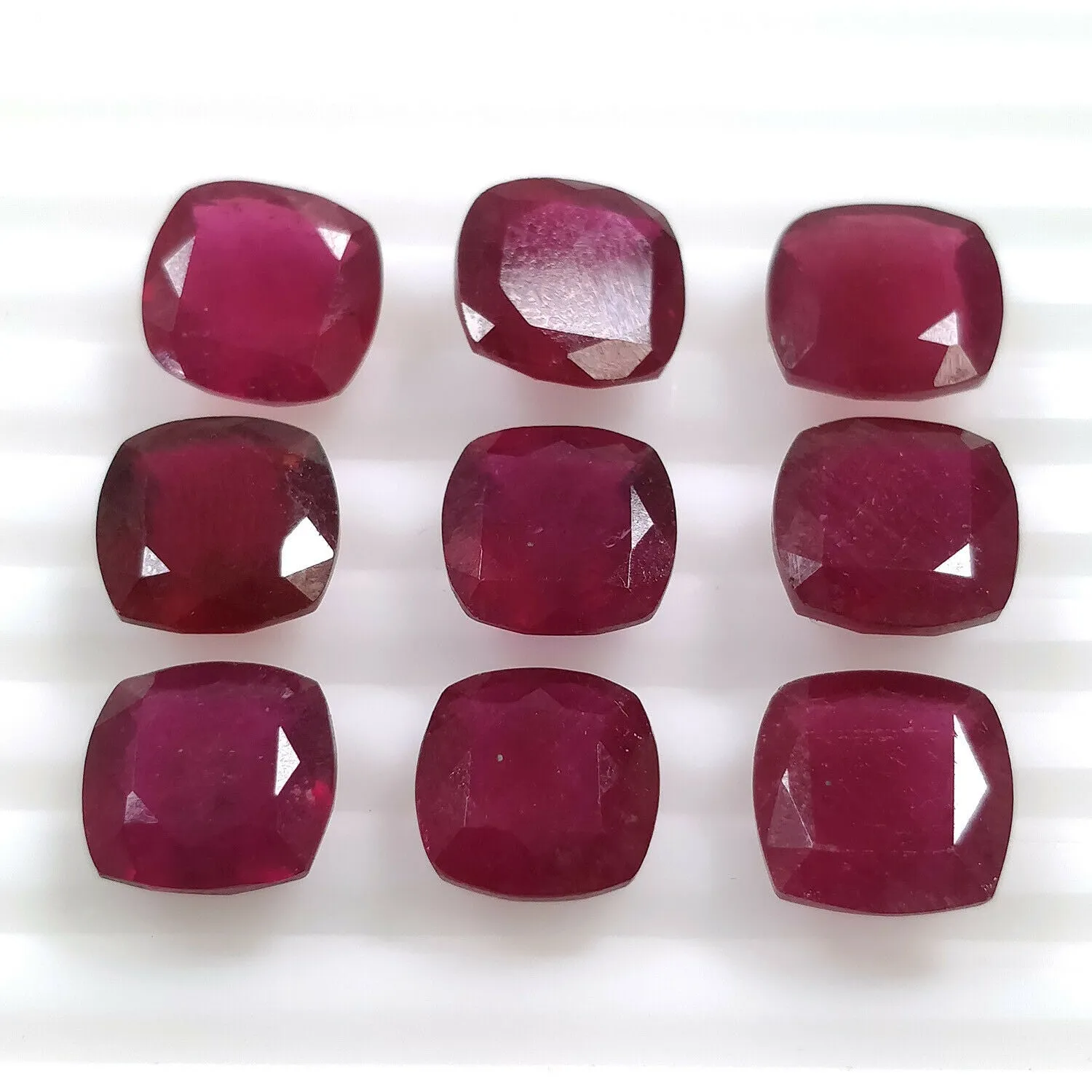 48.00cts Natural Pinkish Red Glass Filled RUBY Gemstone Cushion Shape Normal Cut 10mm 9pcs Lot For Jewelry