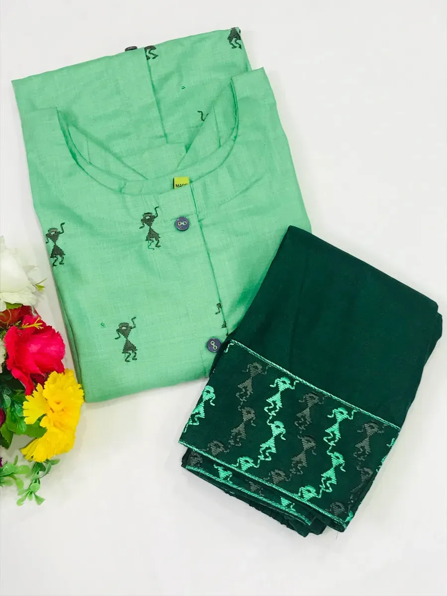 Attractive Green Color Kurti Set With Pants