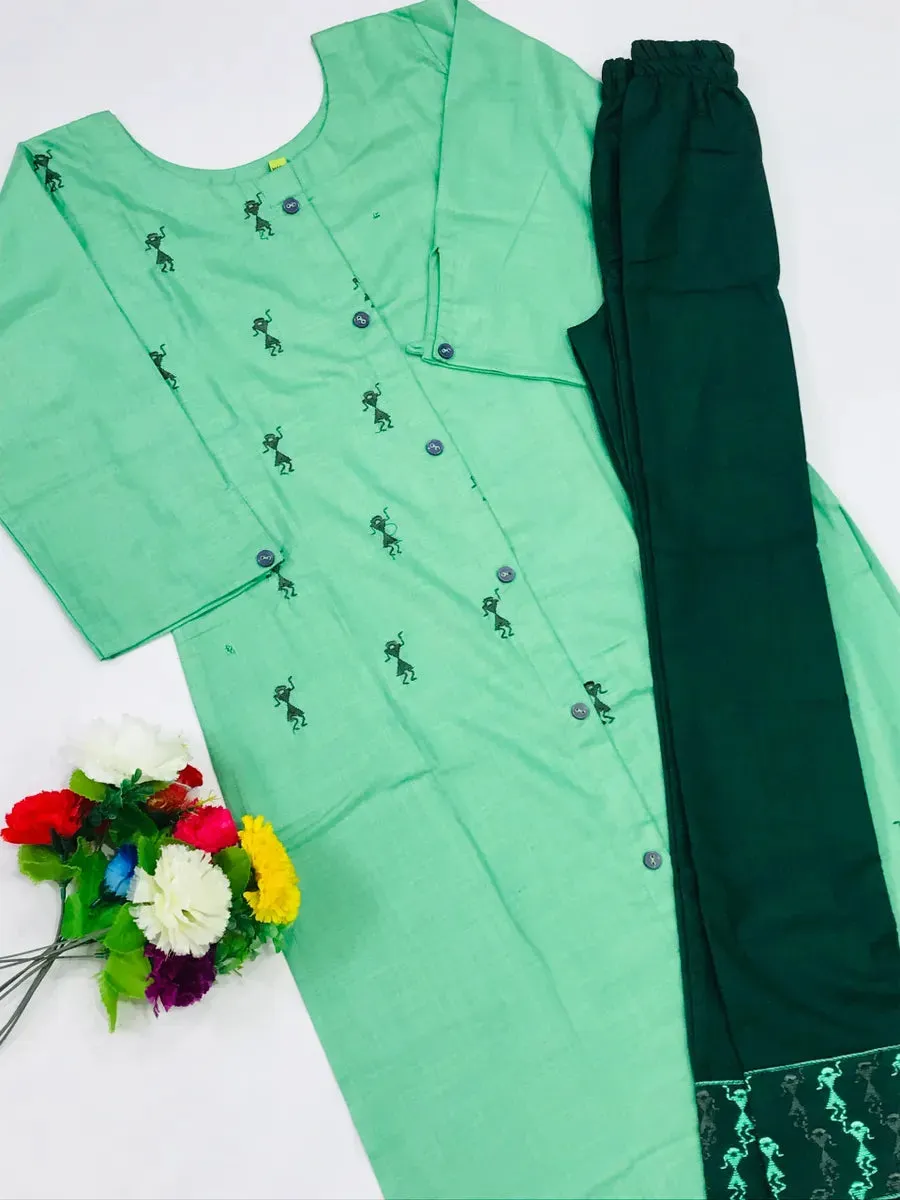 Attractive Green Color Kurti Set With Pants