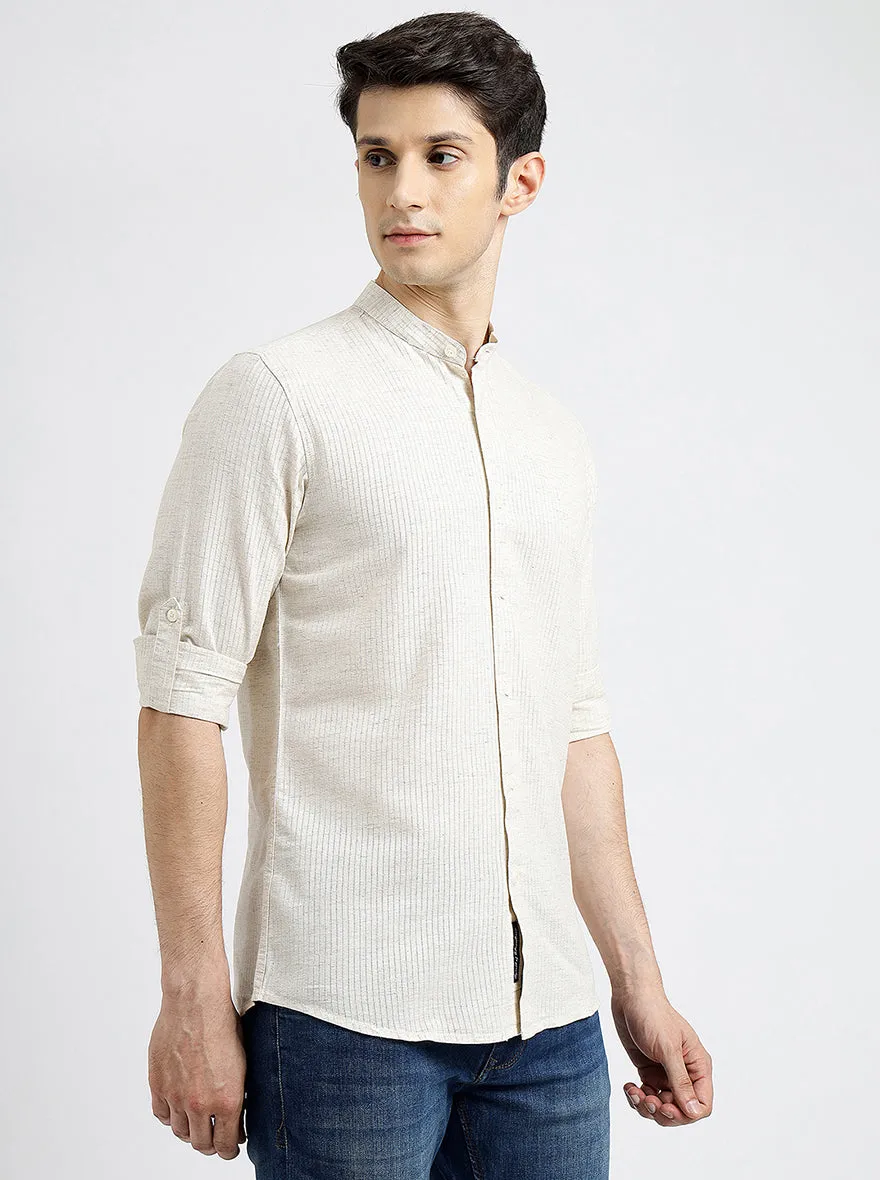 Beige Solid Slim Fit Casual Shirt | JadeBlue