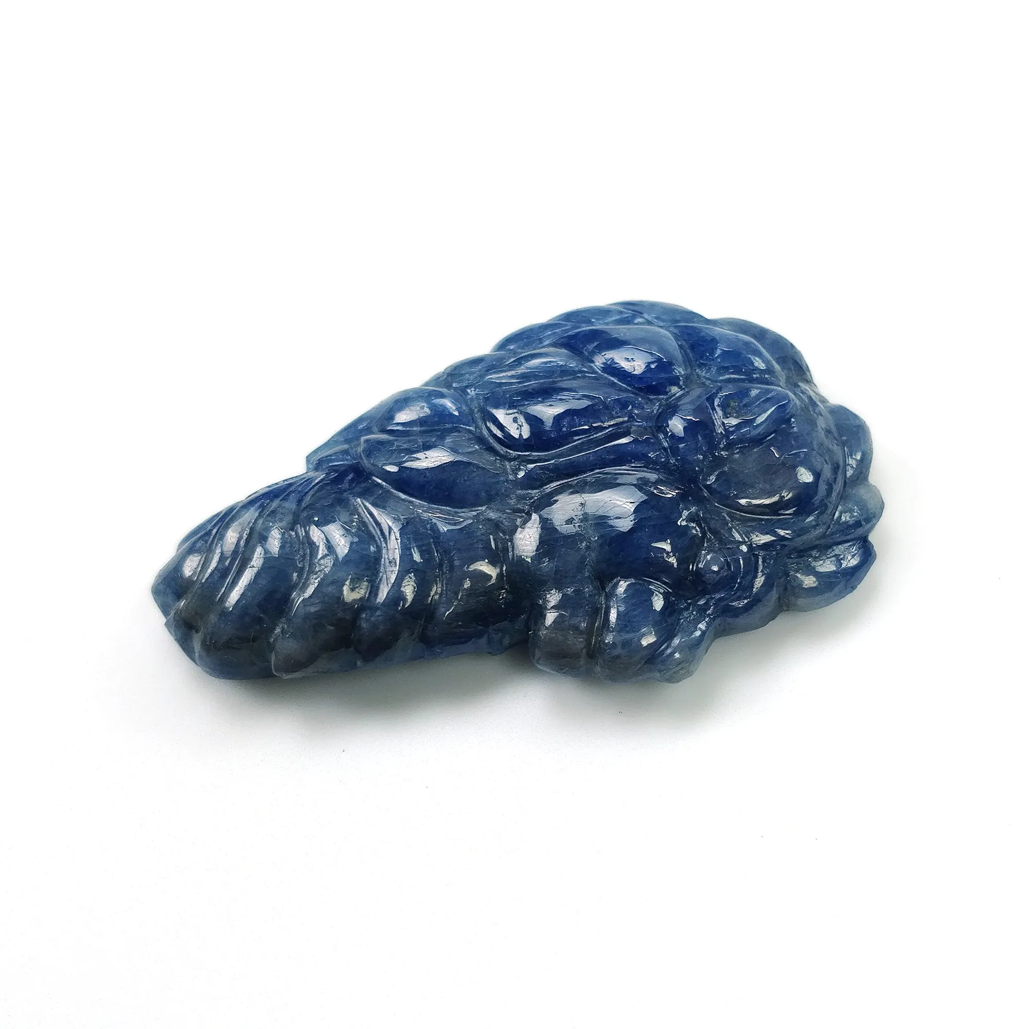 Blue Silver SAPPHIRE Gemstone Carving : 96.00cts Natural Untreated Bi-Color Blue Sapphire Hand Carved LION'S FACE 44*28mm (With Video)