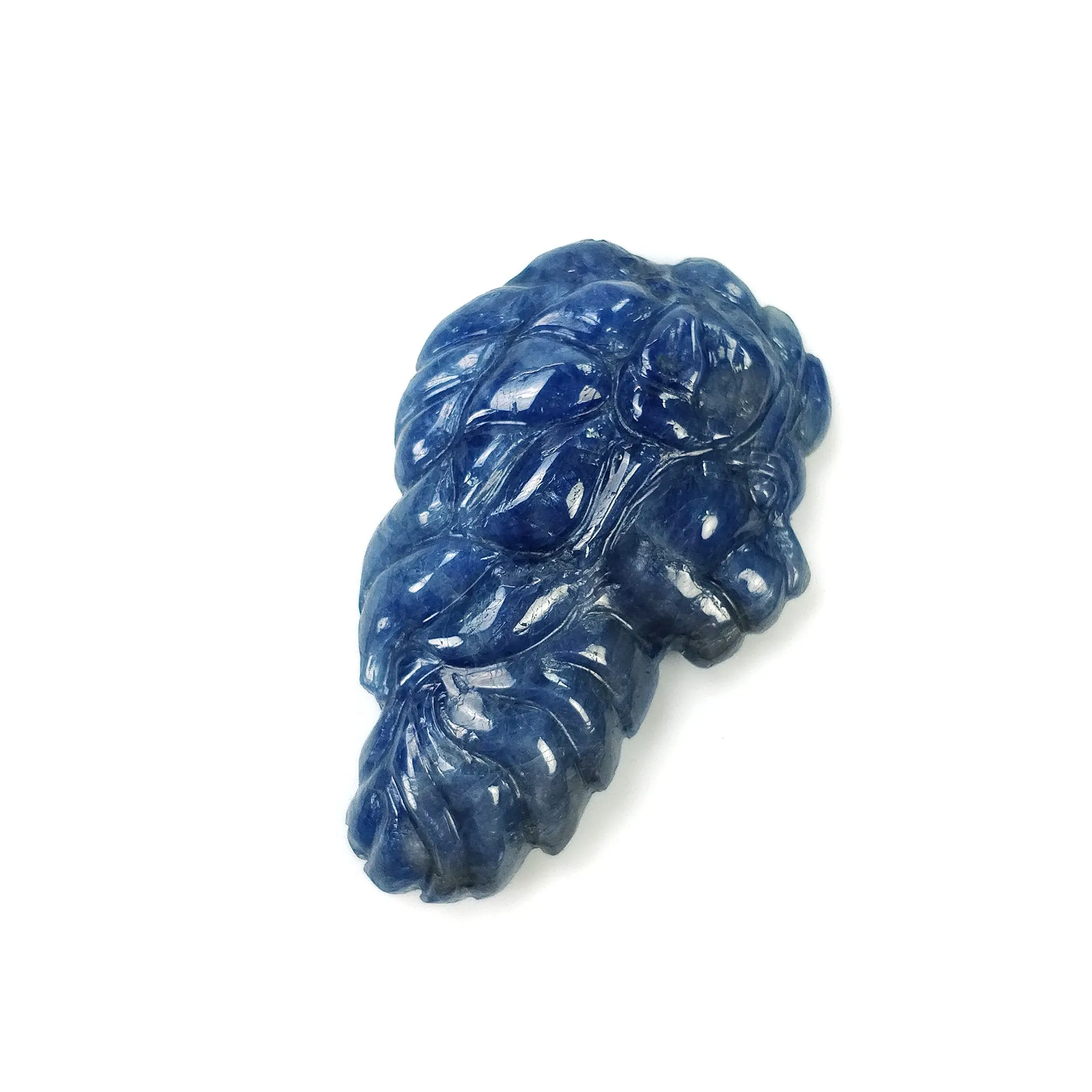 Blue Silver SAPPHIRE Gemstone Carving : 96.00cts Natural Untreated Bi-Color Blue Sapphire Hand Carved LION'S FACE 44*28mm (With Video)