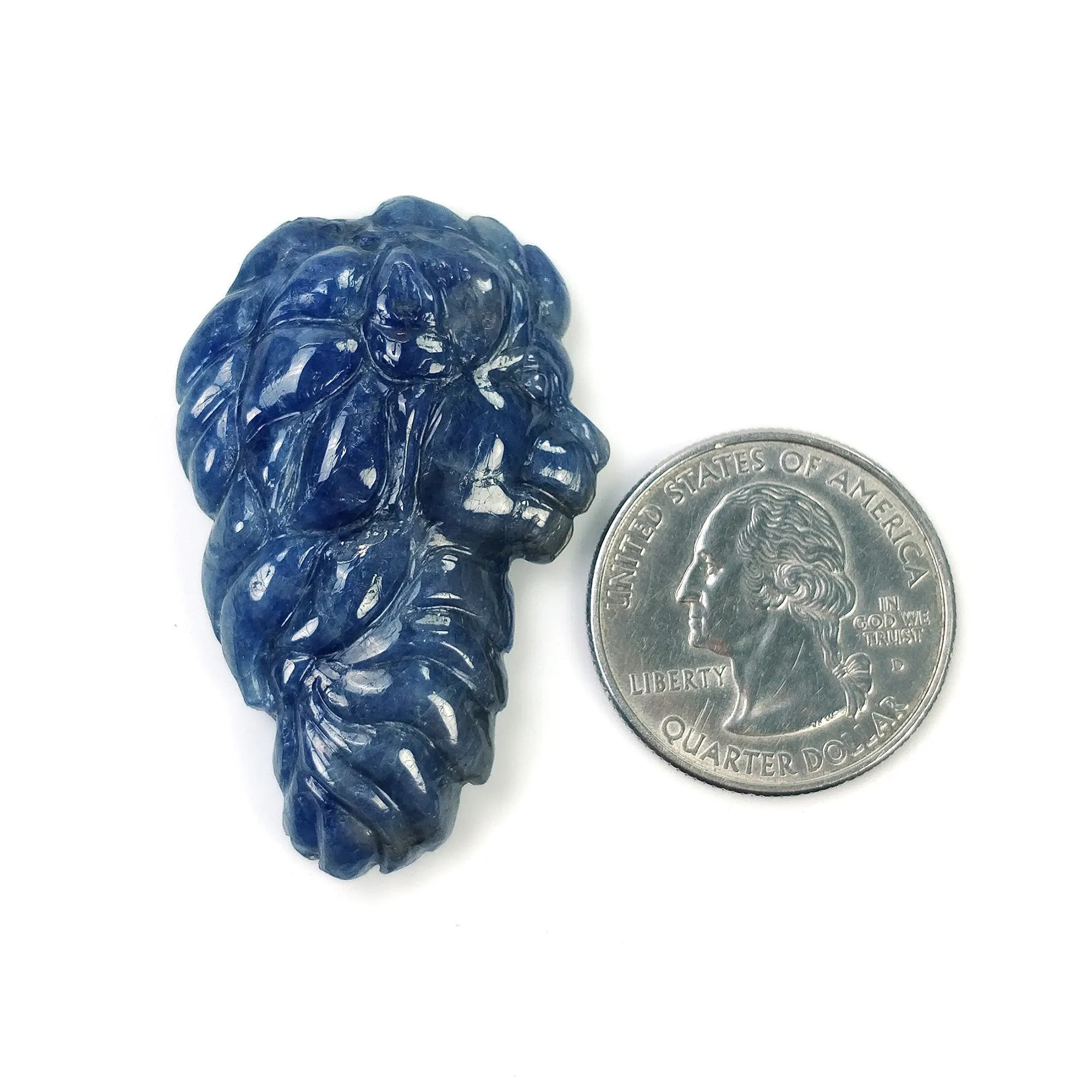 Blue Silver SAPPHIRE Gemstone Carving : 96.00cts Natural Untreated Bi-Color Blue Sapphire Hand Carved LION'S FACE 44*28mm (With Video)