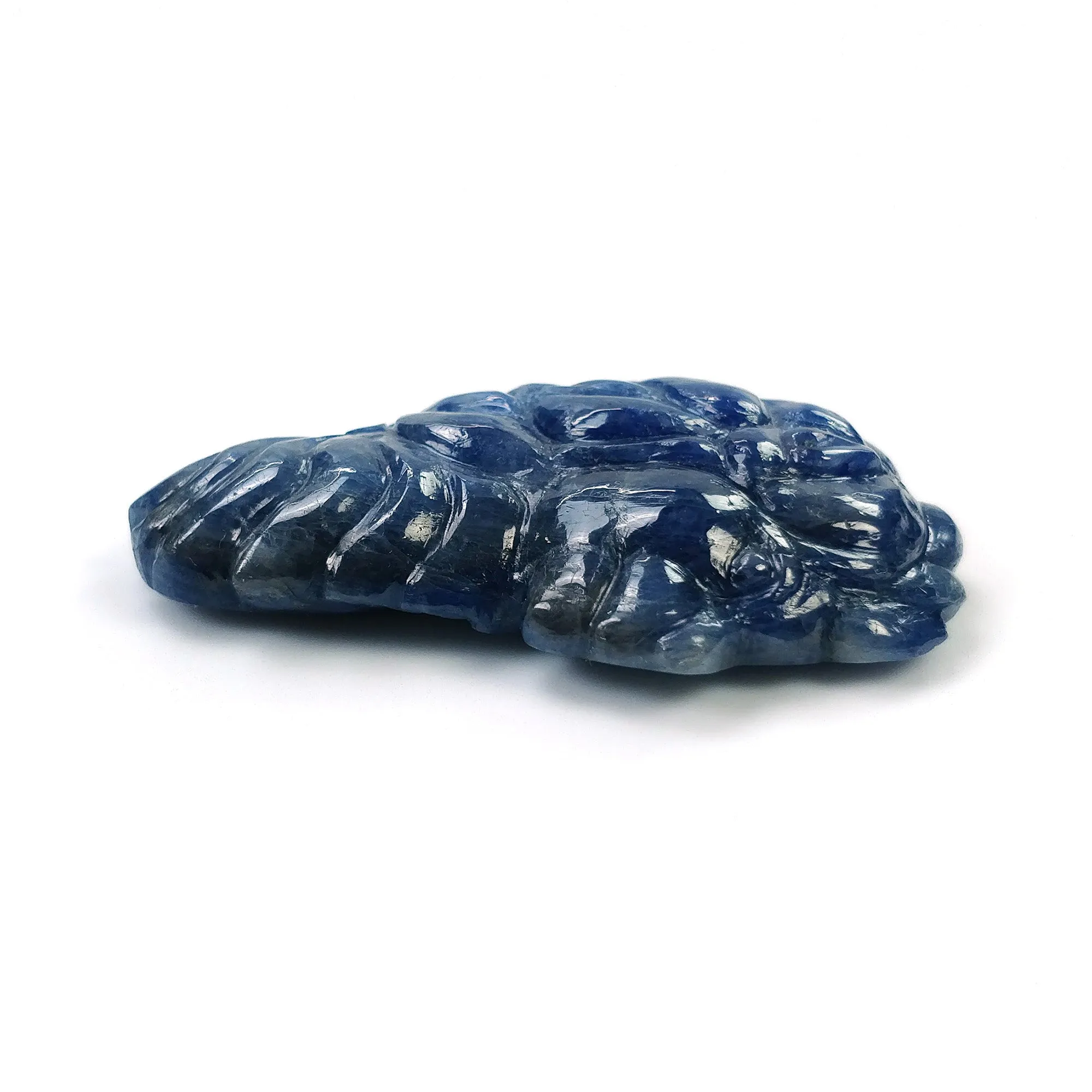 Blue Silver SAPPHIRE Gemstone Carving : 96.00cts Natural Untreated Bi-Color Blue Sapphire Hand Carved LION'S FACE 44*28mm (With Video)