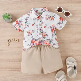 Boys' Shirt Summer Print Lapel Short-sleeved Shirt Fashion Shorts Two-piece Suit