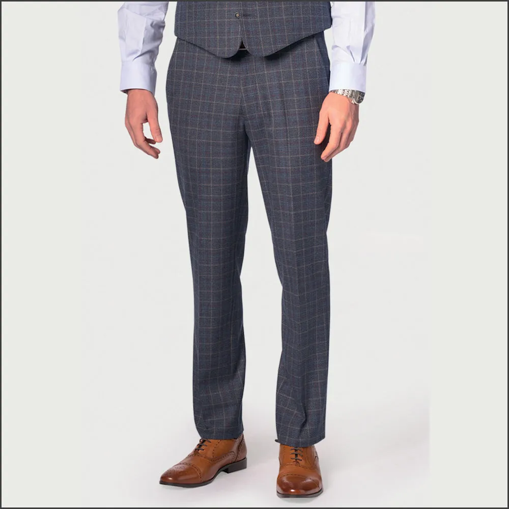 Brook Taverner Lyd Blue with Wine Overcheck Two Piece Occasion Suit<>