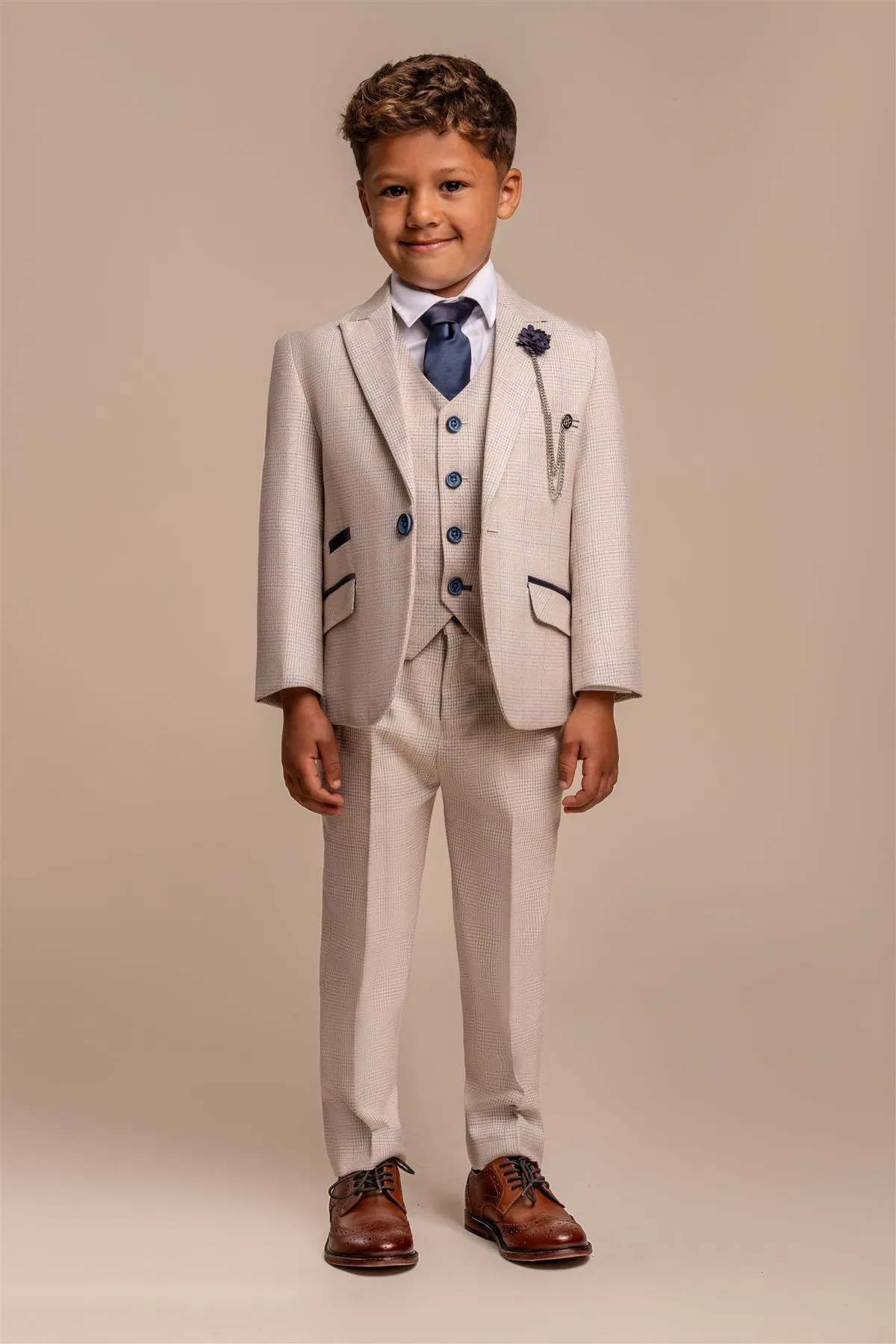 Caridi Beige Boys Three Piece Suit