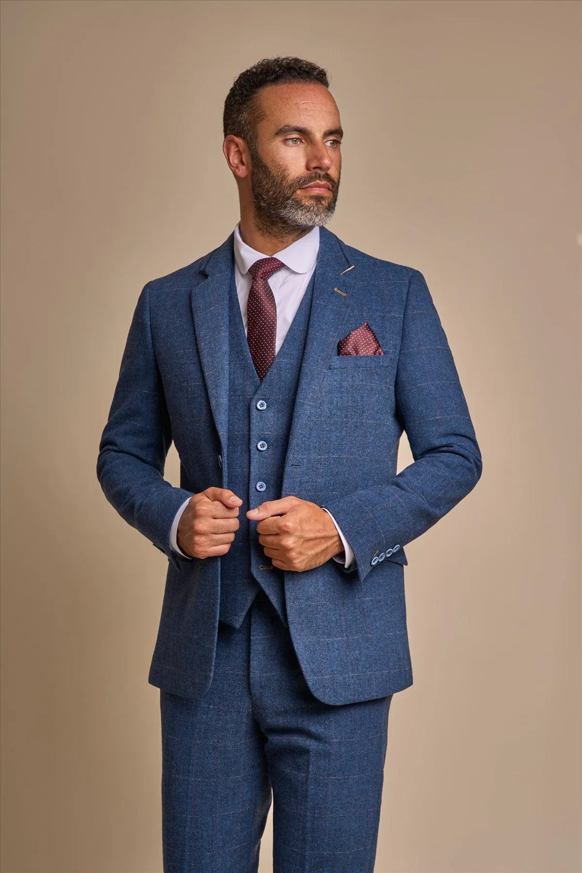 Carnegi Blue Short Tweed Three Piece Suit