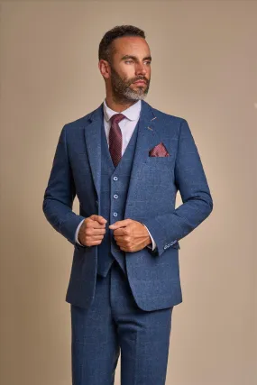 Carnegi Blue Short Tweed Three Piece Suit