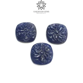 Deep Blue Sapphire Gemstone Carving : 23.40cts Natural Untreated Unheated Sapphire Hand Carved Cushion Shape 14*12mm - 14*13mm 3pcs