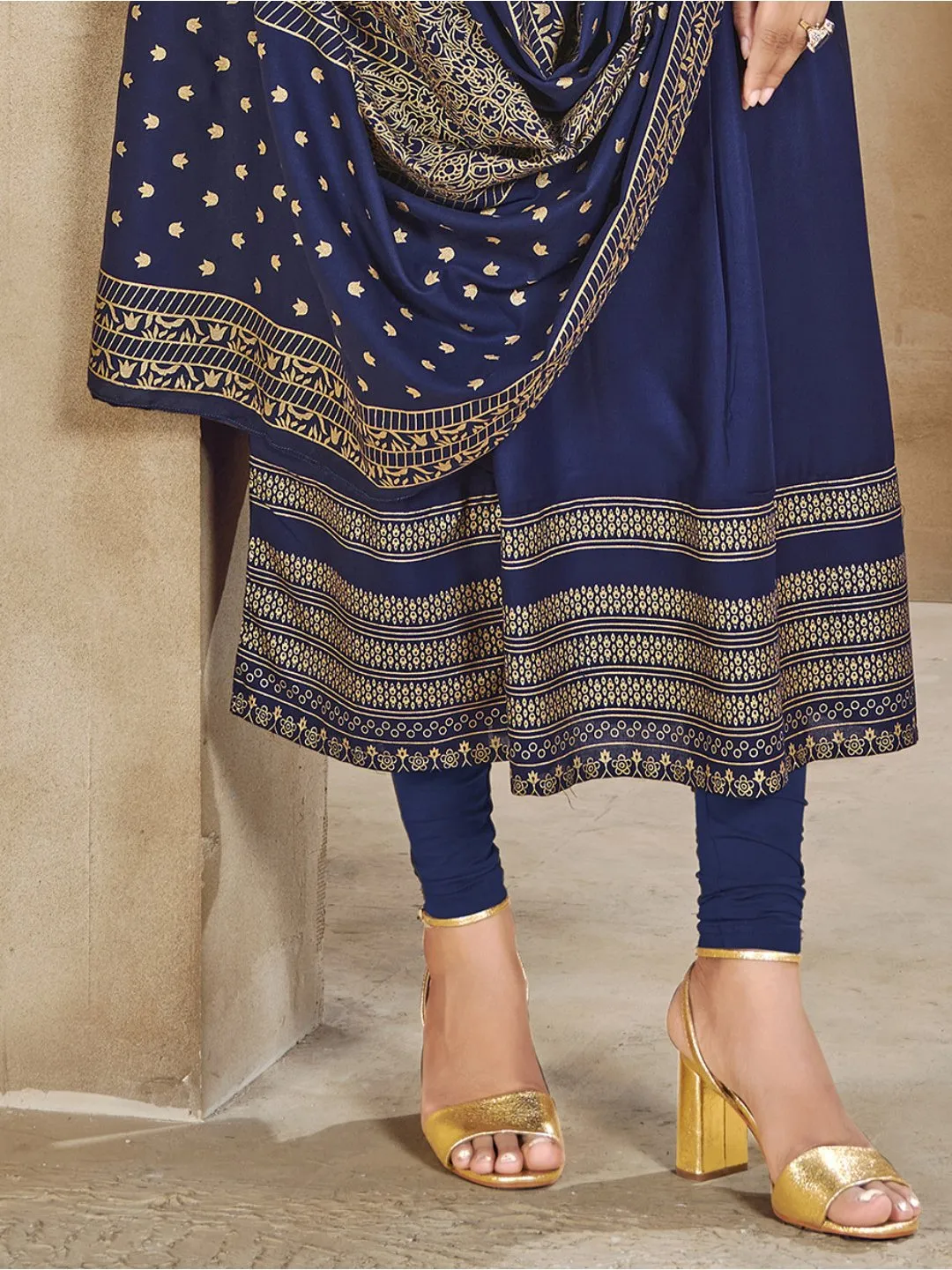 Delightful Blue Heavy Rayon Printed Kurti And Fancy Dupatta