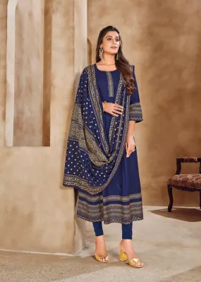 Delightful Blue Heavy Rayon Printed Kurti And Fancy Dupatta