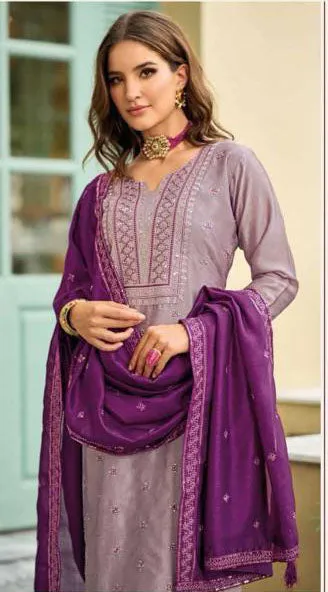 Fabulous Lavendar Colored Embroidery Kurti With Dupatta For Women