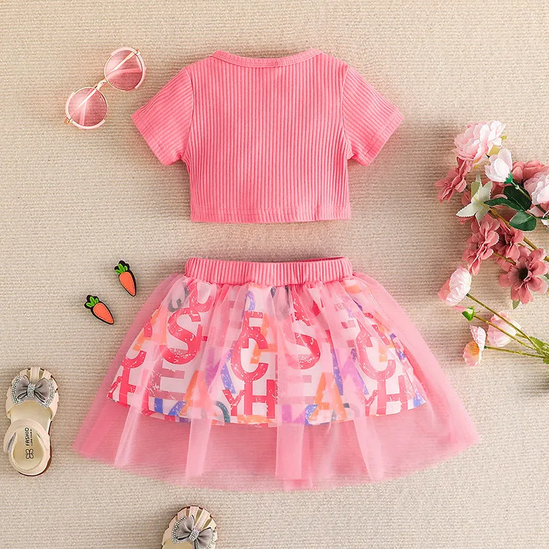 Foreign Trade INS Baby and Child's Solid Color T-shirt skirt Two-piece Set