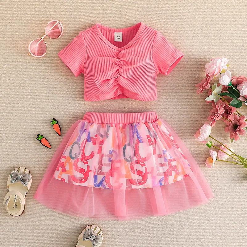 Foreign Trade INS Baby and Child's Solid Color T-shirt skirt Two-piece Set