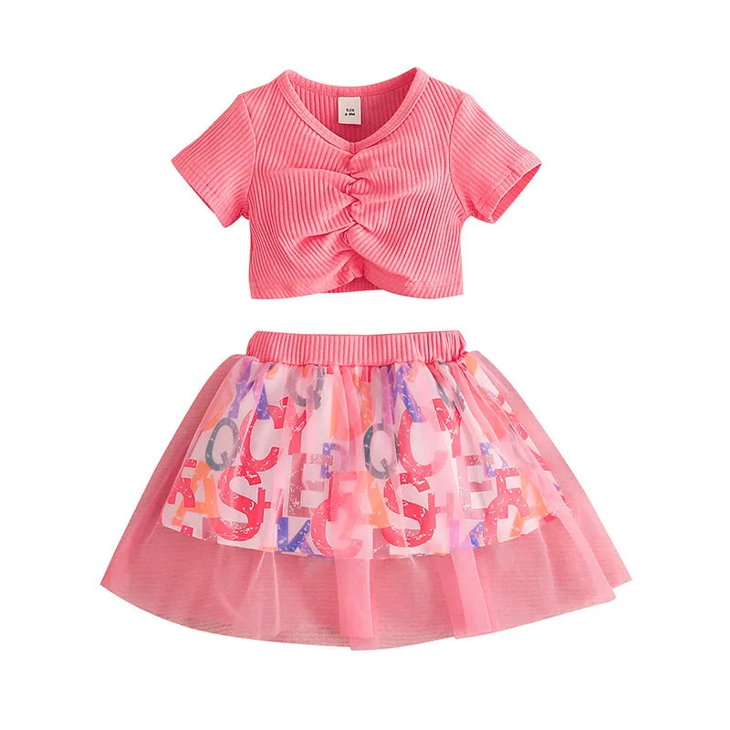 Foreign Trade INS Baby and Child's Solid Color T-shirt skirt Two-piece Set