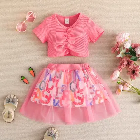 Foreign Trade INS Baby and Child's Solid Color T-shirt skirt Two-piece Set