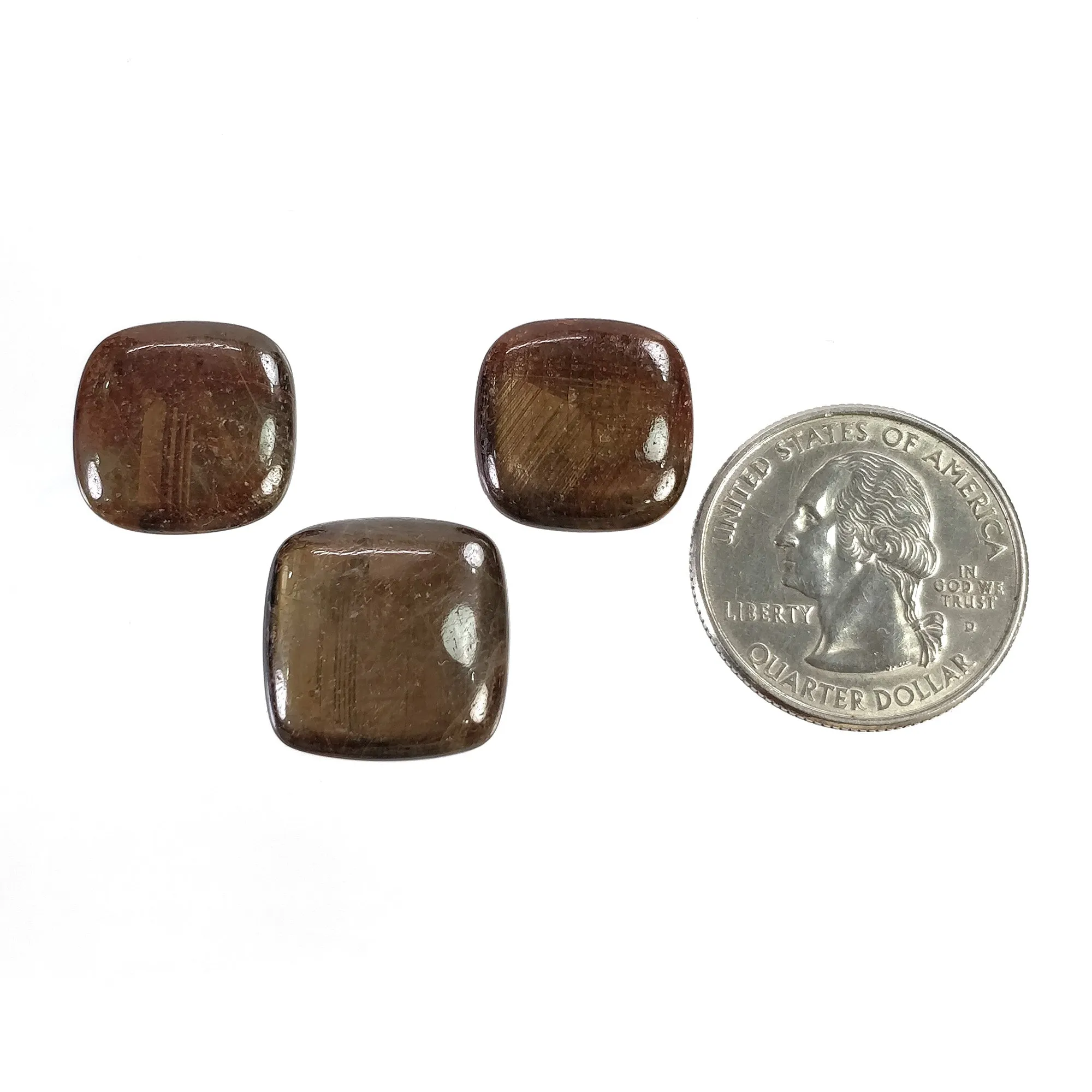 Golden Brown Chocolate SAPPHIRE Gemstone Cabochon : 46.60cts Natural Untreated Sapphire Cushion Shape 16.5mm - 18mm 3pcs