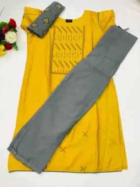 Gorgeous Yellow Color Printed Cotton Kurti With Fancy Dupatta