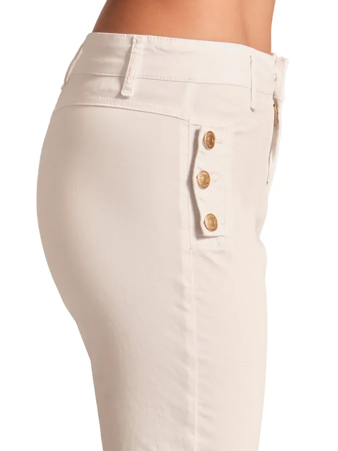 Griffai women's casual Capri cigarette trousers with flaps and buttons DGP5066 white