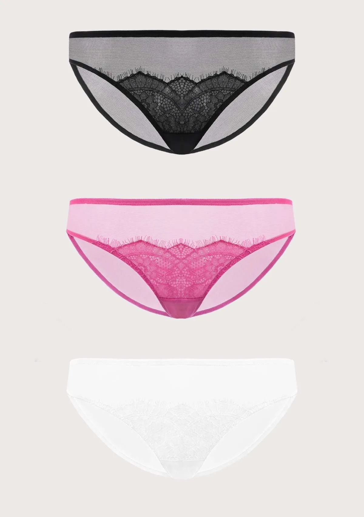 HSIA Mesh Eyelash Lace Bikini Panties 3 Pack