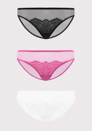 HSIA Mesh Eyelash Lace Bikini Panties 3 Pack