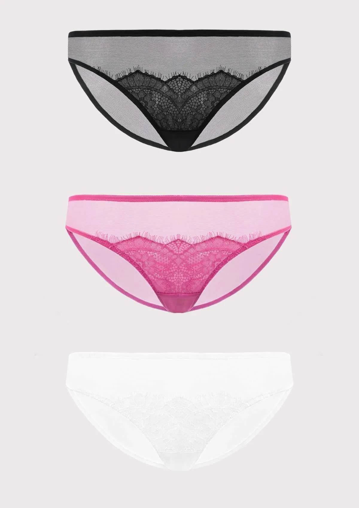 HSIA Mesh Eyelash Lace Bikini Panties 3 Pack