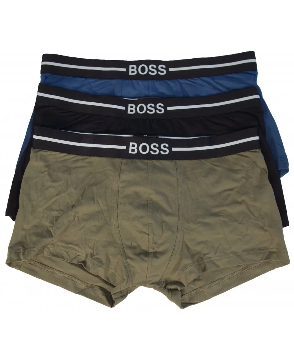 Hugo Boss Set of 3 Black/Khaki/Navy Logo waistband Organic Cotton Trunk Boxer Shorts UK M