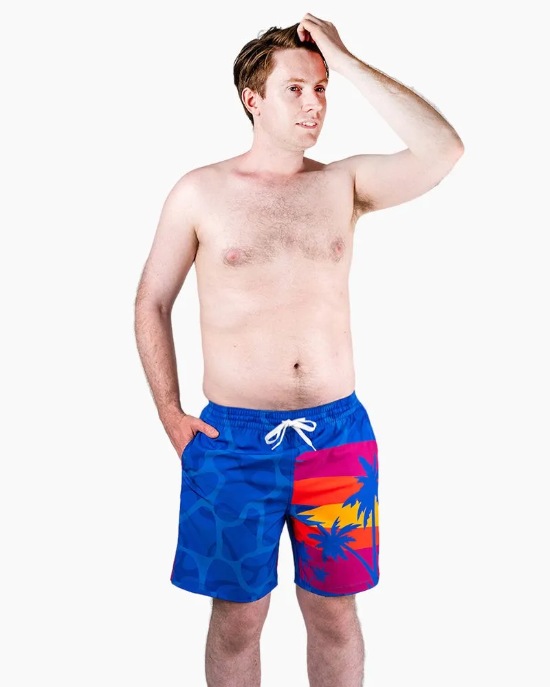 Men's Swim Beach Trunks - Blue&coconut Tree