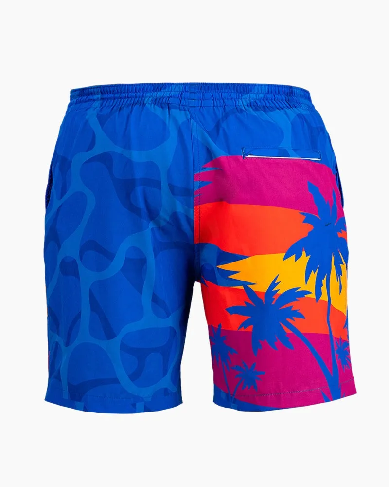 Men's Swim Beach Trunks - Blue&coconut Tree