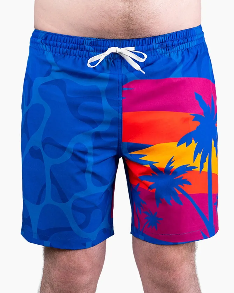 Men's Swim Beach Trunks - Blue&coconut Tree