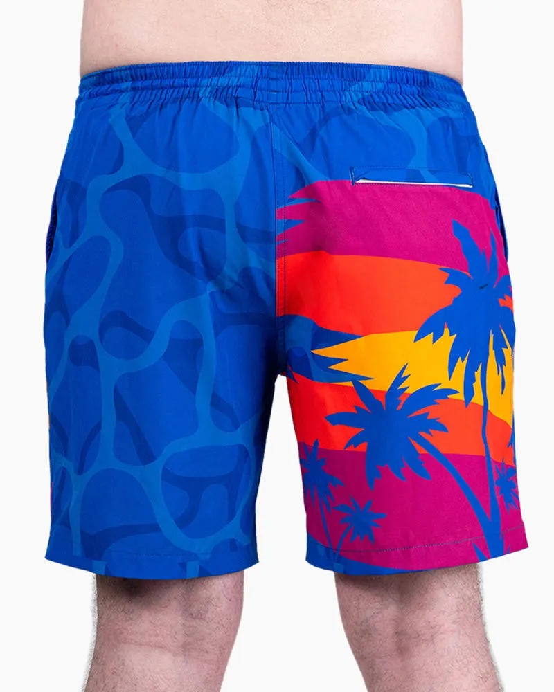 Men's Swim Beach Trunks - Blue&coconut Tree