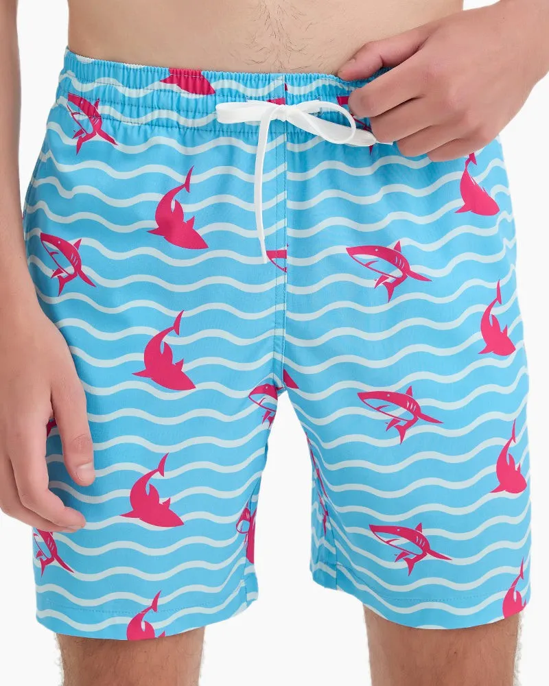 Men's Swim Beach Trunks - Blue&pink Shark