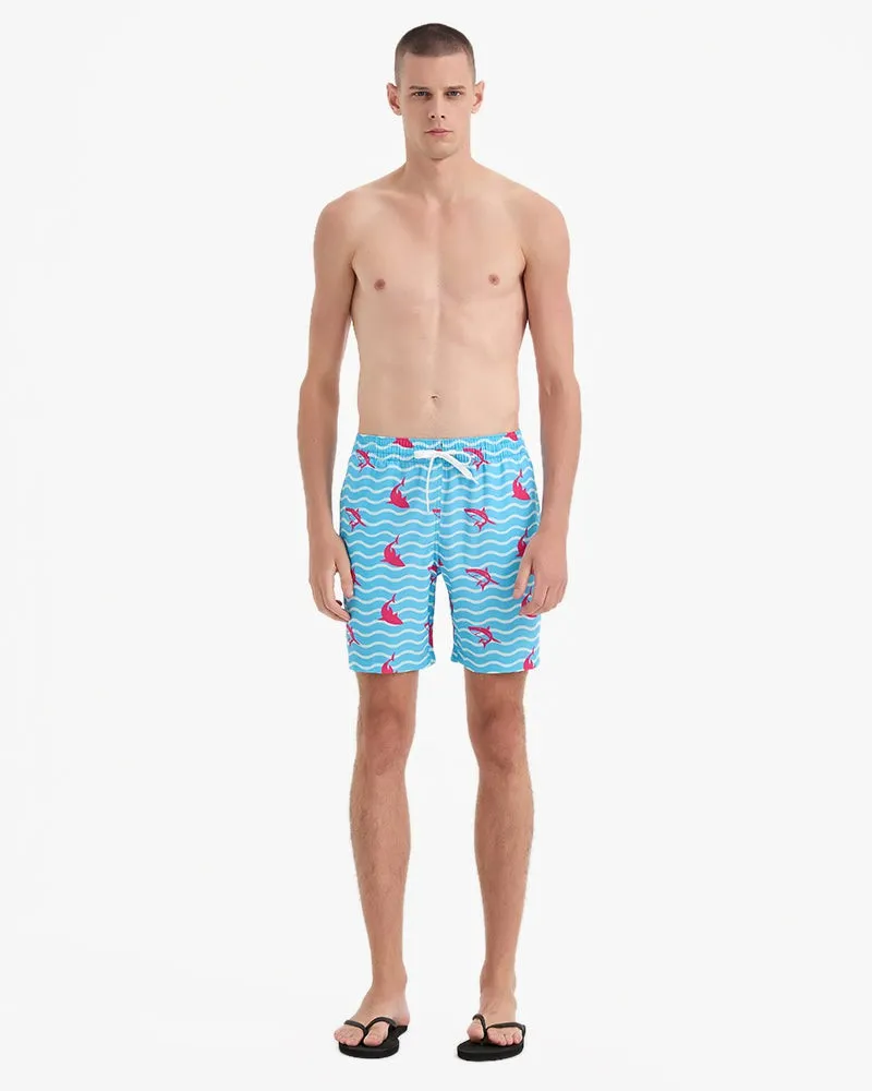 Men's Swim Beach Trunks - Blue&pink Shark