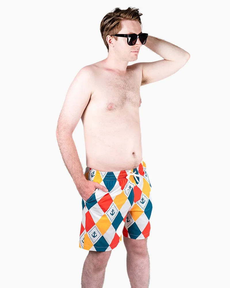 Men's Swim Beach Trunks - Ship Anchor