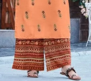 Peach Rayon Printed Kurti with Palazzo Pant