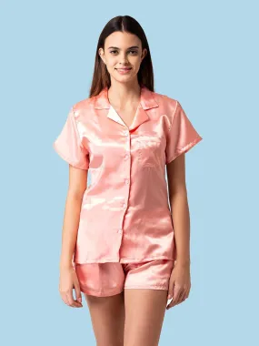 Peach Satin Night Suit