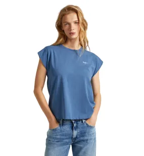 Pepe Jeans women's short sleeve t-shirt with Lory printed logo PL505853 553 blue