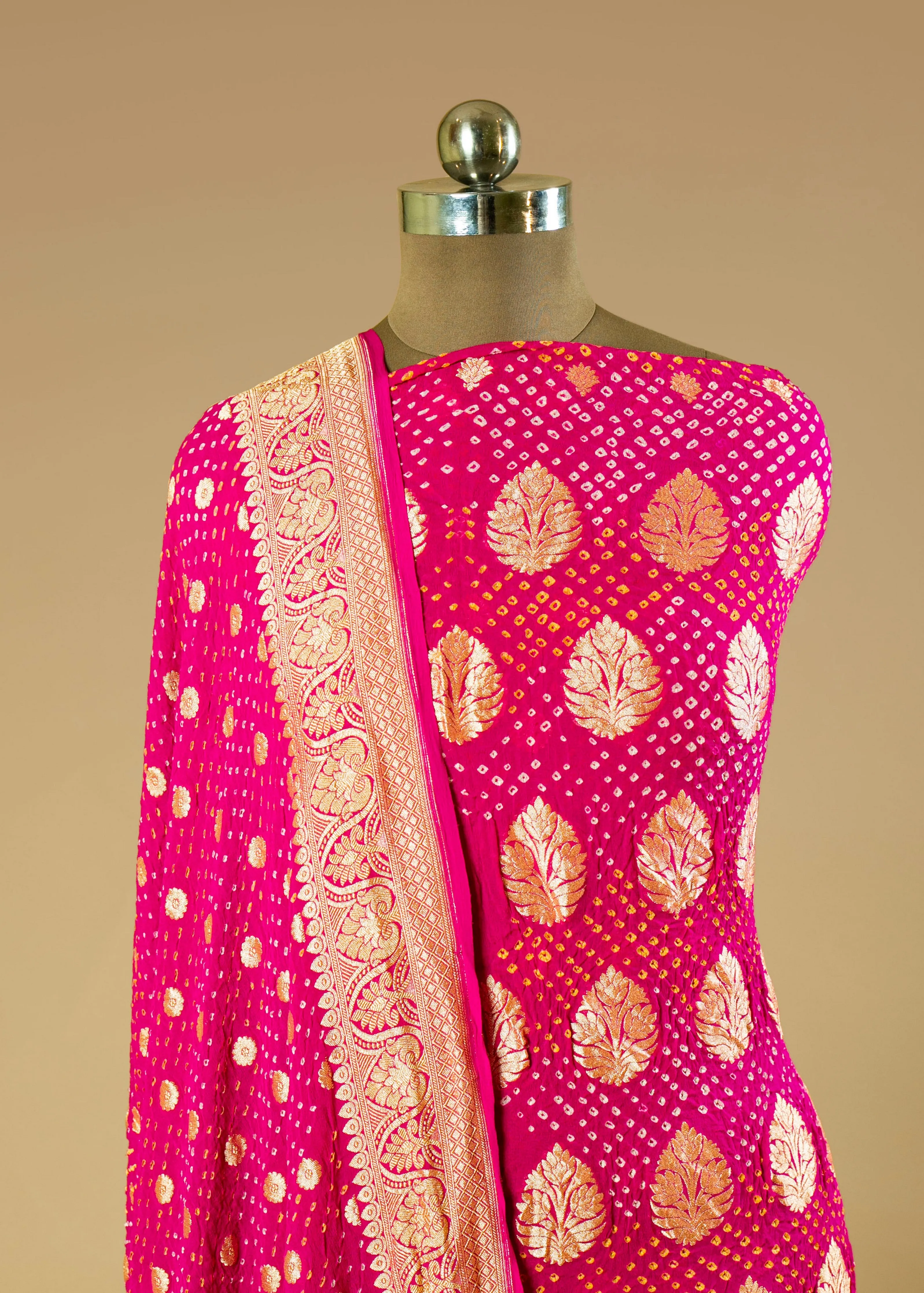 Pure Georgette Magenta Pink Bandhani Suit