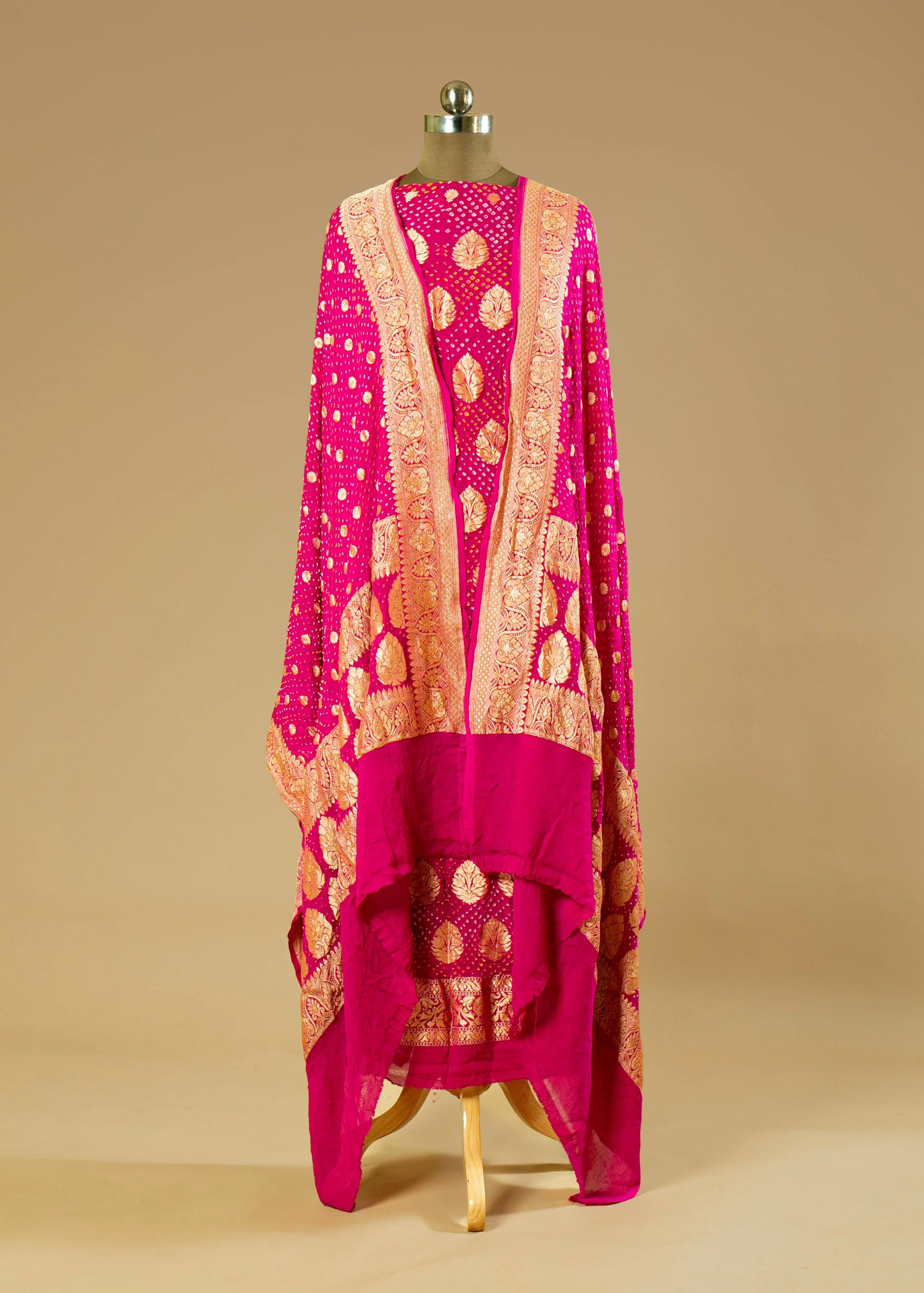 Pure Georgette Magenta Pink Bandhani Suit