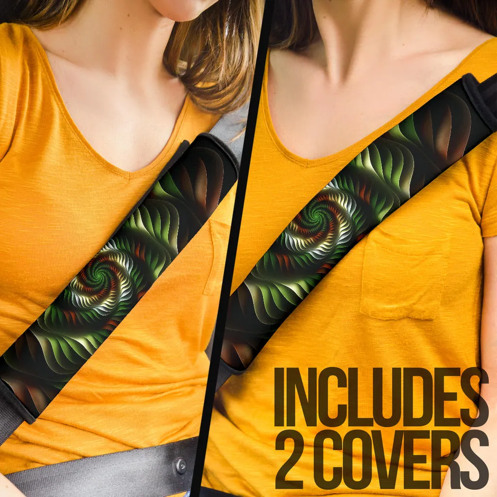 Seat Belt Covers Brown and Green Spirals