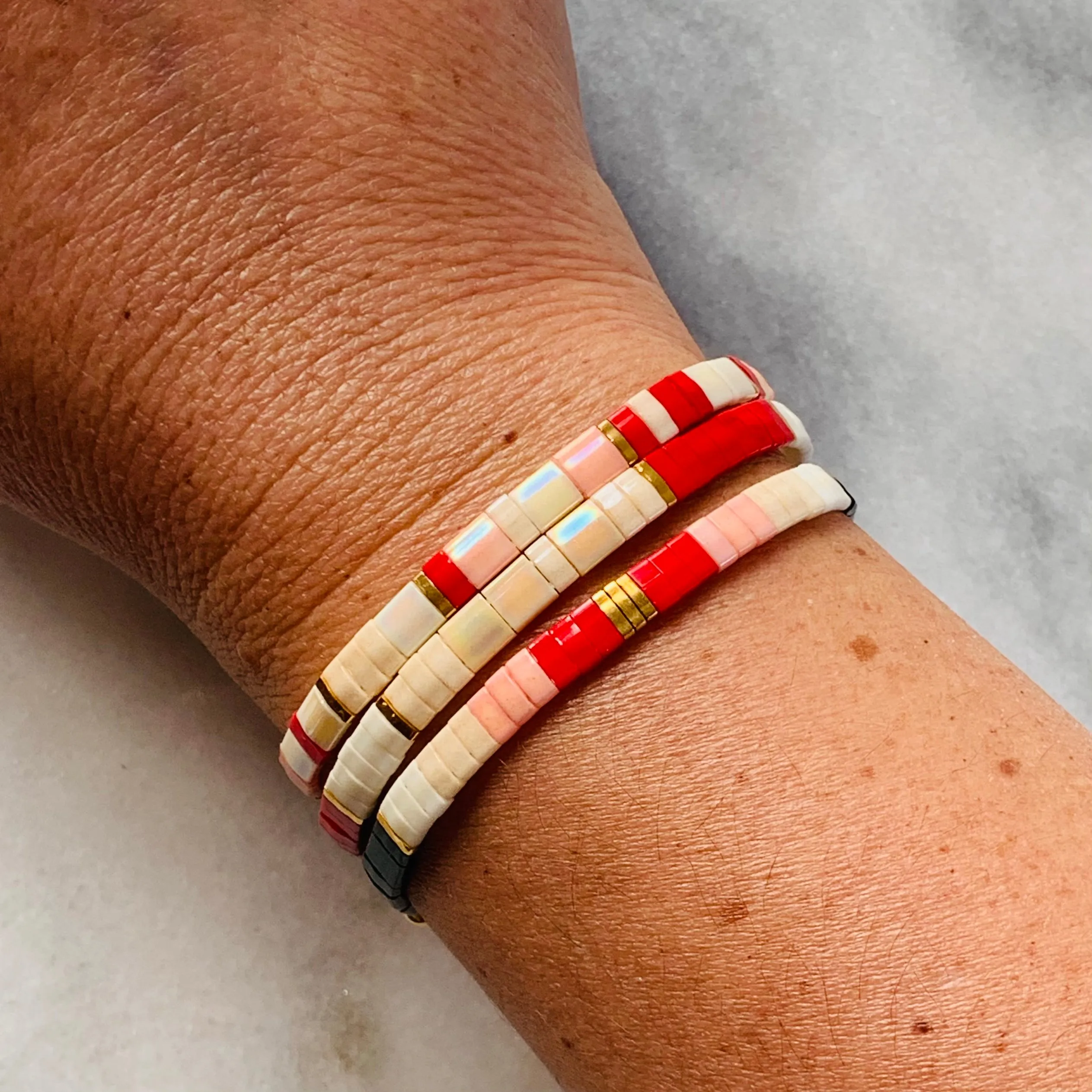 Stretch Tile Bracelet - RED COLORBLOCK