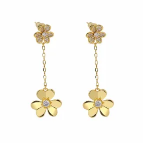 Three Leaf Flower Tassel Long Drop Earrings S3624091