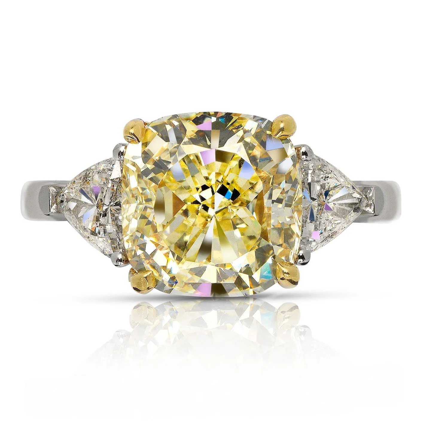 TOHIL 5 CARAT CUSHION CUT  TREE STONE NATURAL FANCY YELLOW DIAMOND ENGAGEMENT RING PLATINUM & 18K GOLD CERTIFIED 4 CT VS1 BY MIKE NEKTA