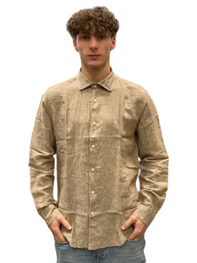 Trez Men's linen shirt long sleeve Celsio-1217 tobacco