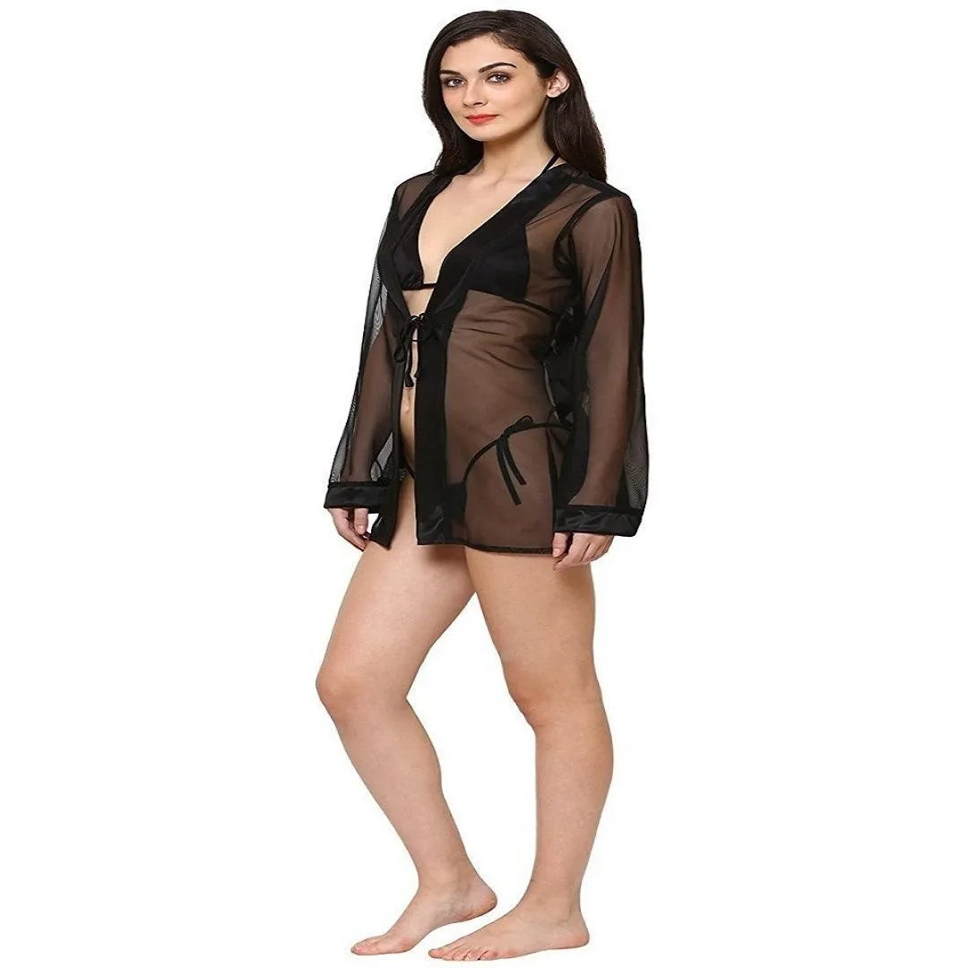 Women Sexy Nighty Babydoll Transparent Net Nightwear with G String Panty Honeymoon Sexy Nighty